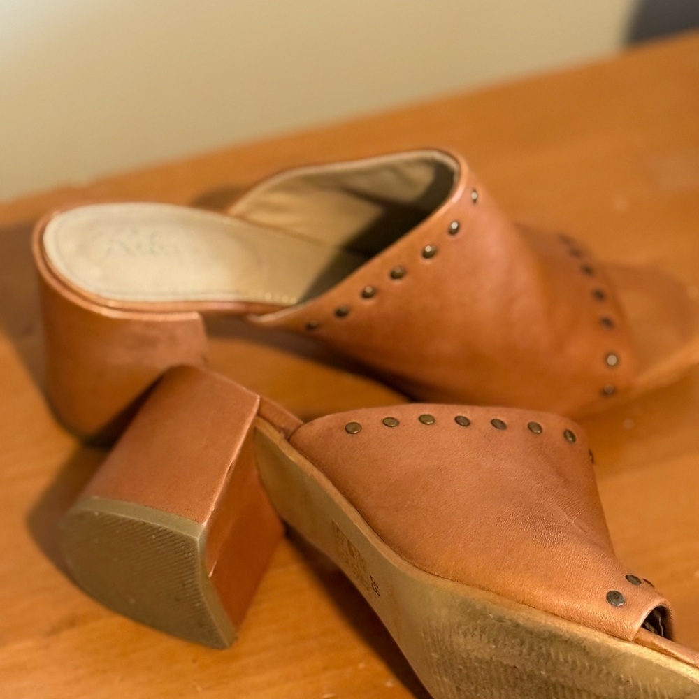 Rebels Tan Studded Block Heel Mules